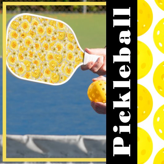 Geel en wit Bloemen Collage Pickleball Paddle