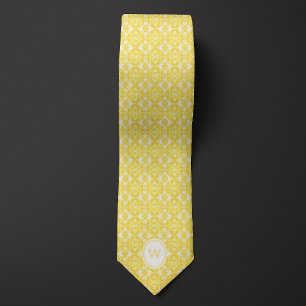 Geel en Wit Bloemen Geïnspireerd Monogram Stropdas