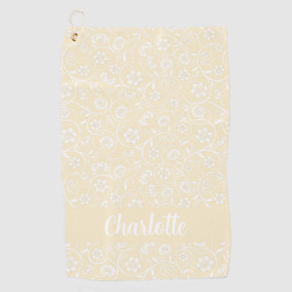 Geel en wit Bloemen Gepersonaliseerde Naam Vrouwen Golfhanddoek