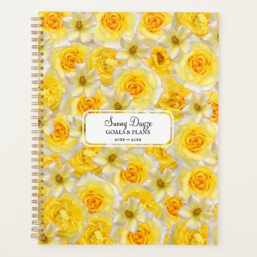 Geel en wit Bloemen Gepersonaliseerde Zonnige Bloe Planner (Voorkant)