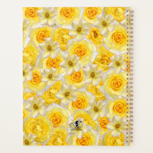 Geel en wit Bloemen Gepersonaliseerde Zonnige Bloe Planner (Achterkant)