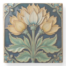 Geel en wit Bloemen Stenen Onderzetter