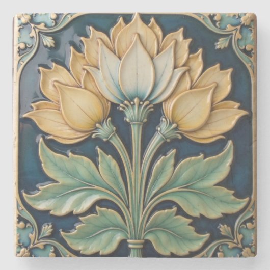 Geel en wit Bloemen Stenen Onderzetter (Voorkant)