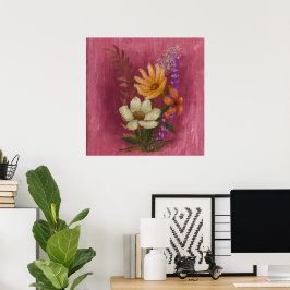 Geel en wit bloemolie schilderij poster