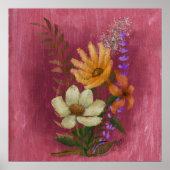 Geel en wit bloemolie schilderij poster (Voorkant)