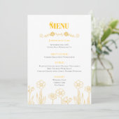 Geel en Wit Bloemstuk voor een Bruiloft Menu (Staand voorkant)