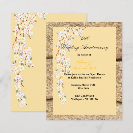 Geel en wit bloesem 50ste Jubileum Kaart (Voorkant / Achterkant)