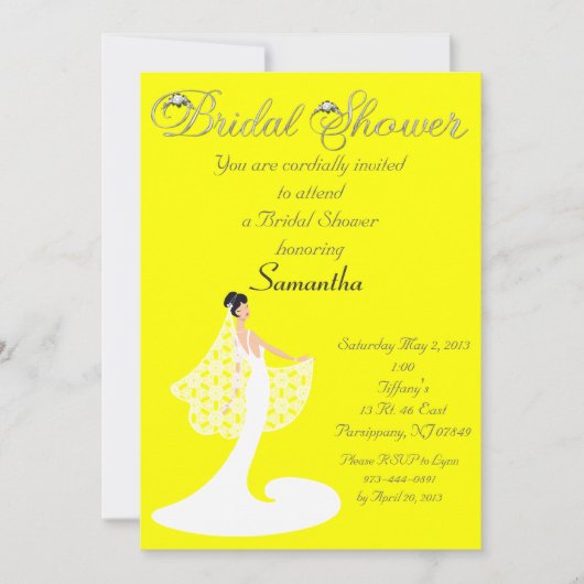 Geel en wit bridal Shower Invitation Kaart (Voorkant)