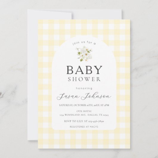 Geel en wit Buffalo Check Plaid Baby shower Kaart (Voorkant)