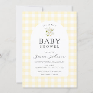 Geel en wit Buffalo Check Plaid Baby shower Kaart