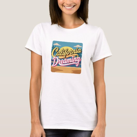 Geel en wit California Dreaming T-Shirt (Voorkant)