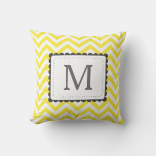 Geel en wit Chevron - aangepast monogram Kussen