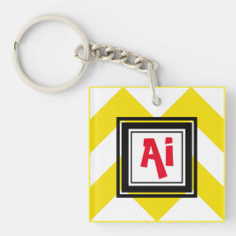 Geel en wit Chevron Custom Red Monogram Sleutelhanger