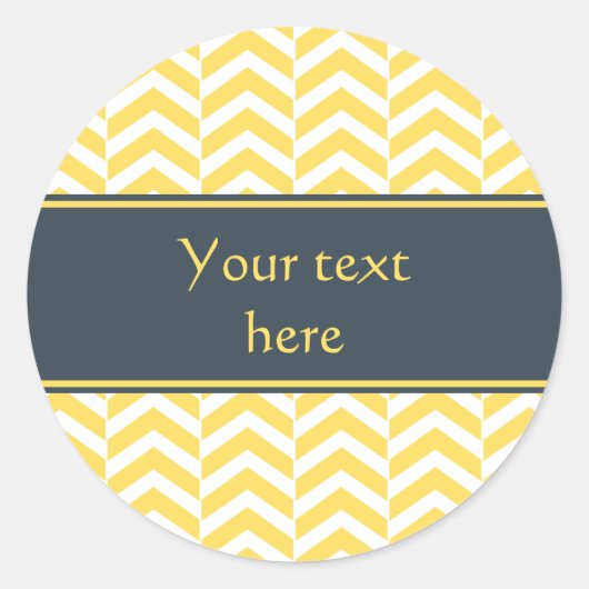 Geel en wit Chevron met houtskool Ronde Sticker (Voorkant)