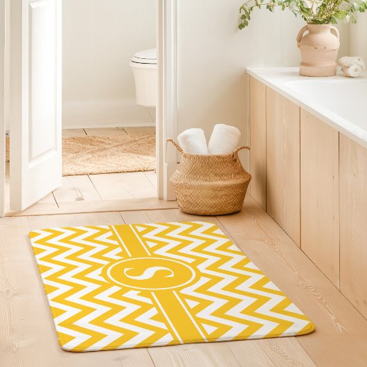 Geel en wit Chevron monogram Badmat