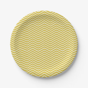 Geel en wit Chevron Patroon Papier Borden Papieren Bordje