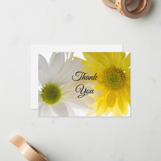 Geel en wit dadenflatje Dank je wel Notitiekaartje (Voorkant / Achterkant in situ)