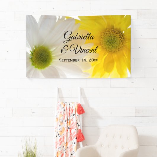 Geel en wit Daisies Wedding Spandoek (Insitu)