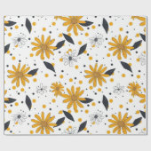 Geel en wit Daisy patroon met donkere bladeren Cadeaupapier (Vlak)