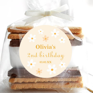 Geel en wit Daisy Verjaardag Ronde Sticker