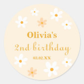 Geel en wit Daisy Verjaardag Ronde Sticker (Voorkant)
