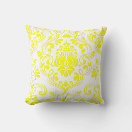 Geel en wit Damask Bloempatroon Elegant Kussen