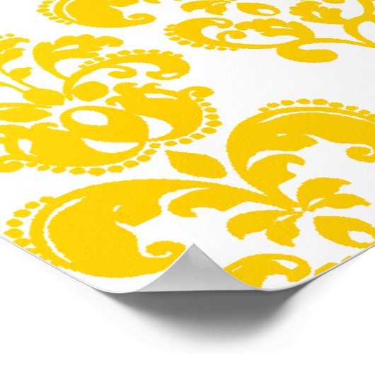 Geel en wit  Damaspatroon 2 Poster (Hoek)