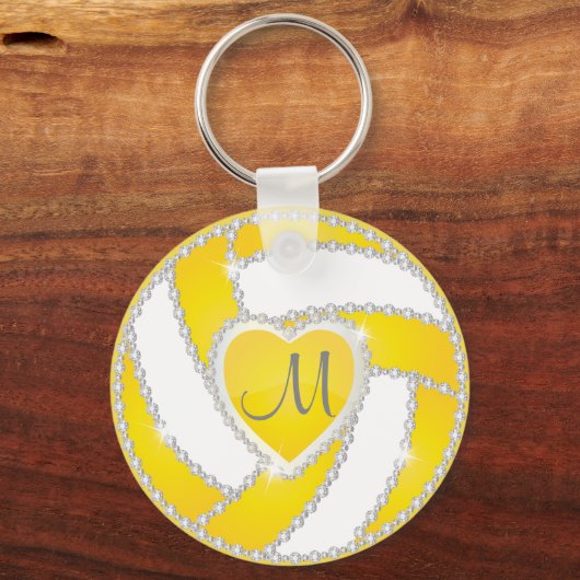 Geel en wit Diamond Volleyball 🏐 Sleutelhanger (Voorkant)