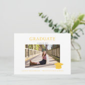 Geel en Wit Eenvoudig Foto Afstudeerfeestje Kaart (Staand voorkant)