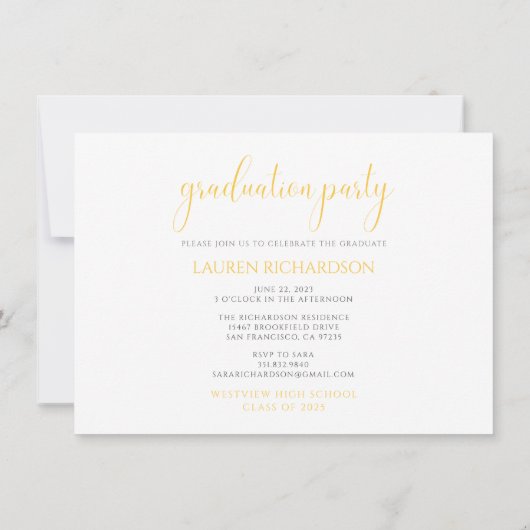 Geel en Wit Eenvoudig Foto Afstudeerfeestje Kaart (Achterkant)