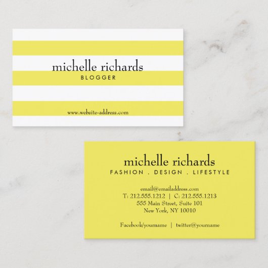 Geel en wit eenvoudig gestreept Visitekaartje (Voorkant / Achterkant)