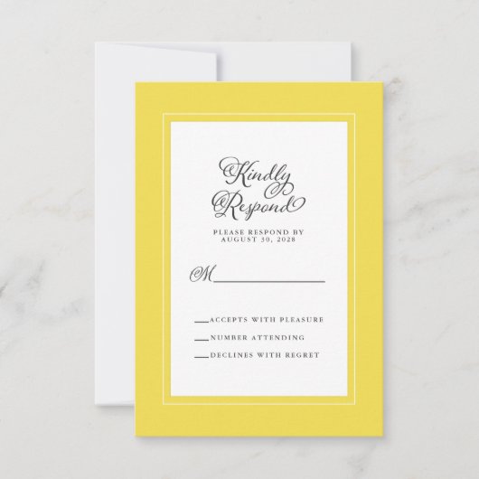 Geel en wit | Elegant Wedding Enclosure RSVP Kaartje (Voorkant)