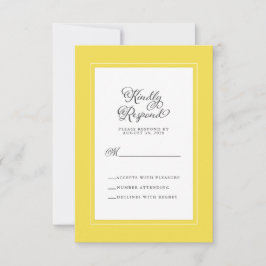 Geel en Wit | Elegante Trouw Bijlage RSVP Kaartje