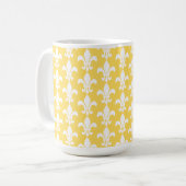 Geel en wit Fleur de Lis Pattern Koffiemok (Voorkant links)