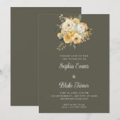 Geel en wit Floral Bouquet Green Wedding Kaart (Voorkant / Achterkant)