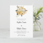 Geel en wit Floral Bouquet White Wedding Kaart (Staand voorkant)
