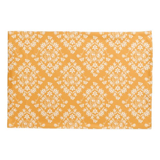 Geel en wit Floral Damask Pillow Hoesje Kussensloop (Achterkant)