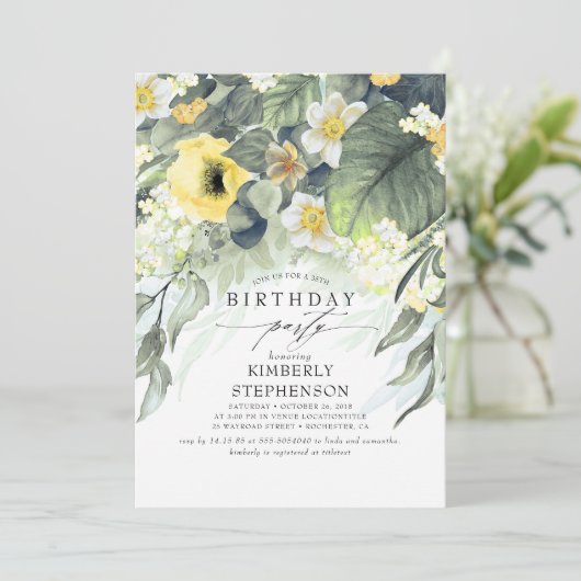Geel en wit Floral Elegant  Verjaardag Kaart (Staand voorkant)