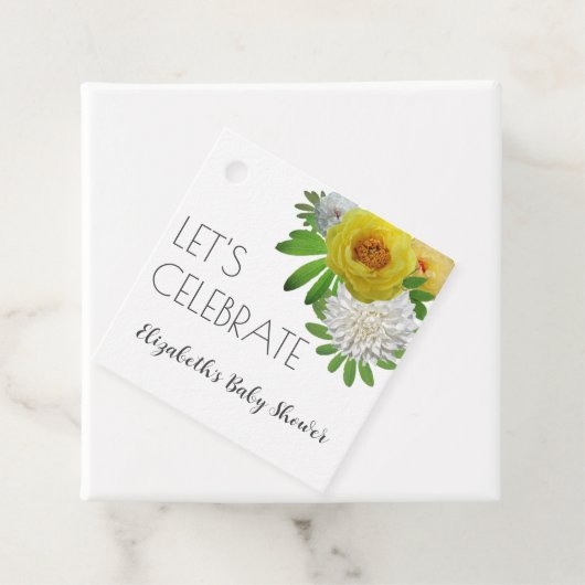 Geel en wit Floral Genderneutraal Baby shower Bedankjes Labels (In situ)
