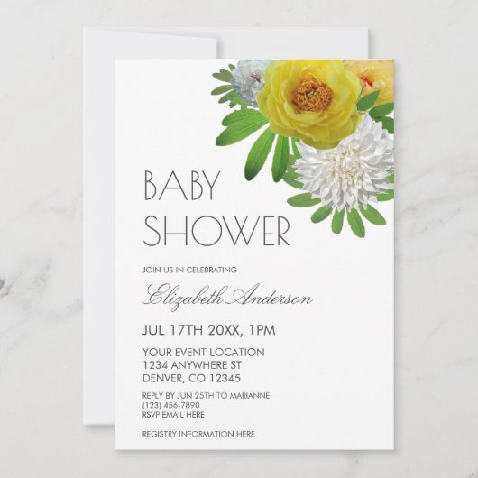 Geel en wit Floral Genderneutraal Baby shower Kaart (Voorkant)