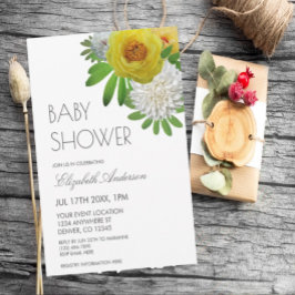 Geel en wit Floral Genderneutraal Baby shower Kaart