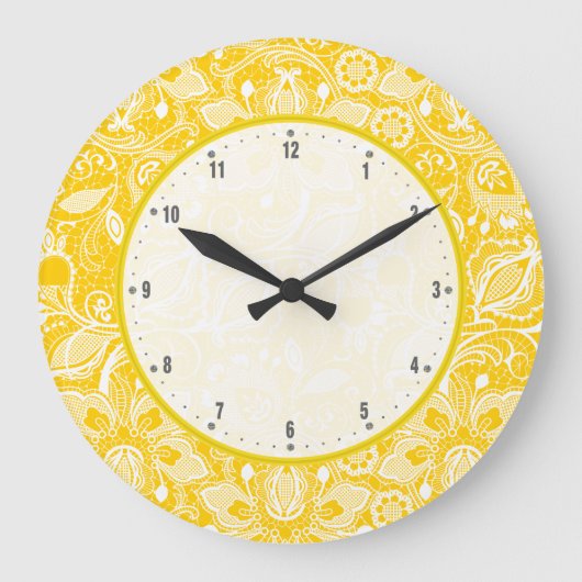 Geel en wit  Floral Lace Grote Klok (Voorkant)