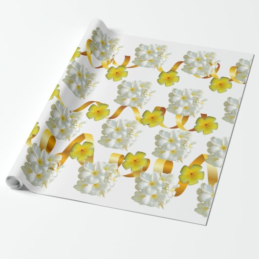Geel en wit Frangipani Matte Wrapping papier (Uitgerold)