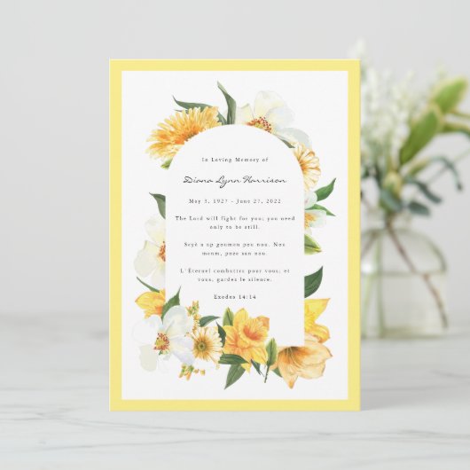 Geel en wit | Funeral Memorial Kaart (Staand voorkant)