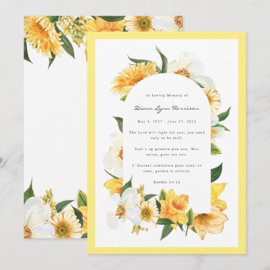 Geel en wit | Funeral Memorial Kaart (Voorkant / Achterkant)