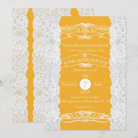 Geel en wit gelaat Elegant VERLOVING Uitnodigingen (Voorkant / Achterkant)