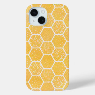 Geel en Wit Geometrisch Honingraatpatroon iPhone 15 Case