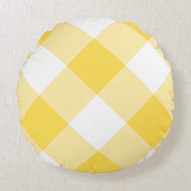 geel en wit geometrisch rond kussen (Voorkant)