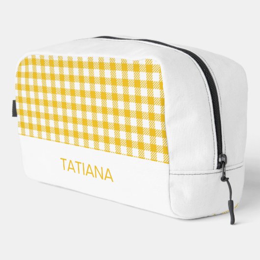 Geel en wit geruit gingham patroon toilettasje (Rechterhoek)