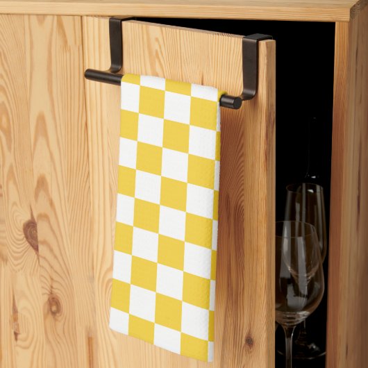Geel en wit geruit keukendoek theedoek (Derde Gevouwen)